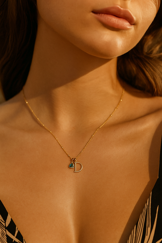 Initial Necklace with Birthstone