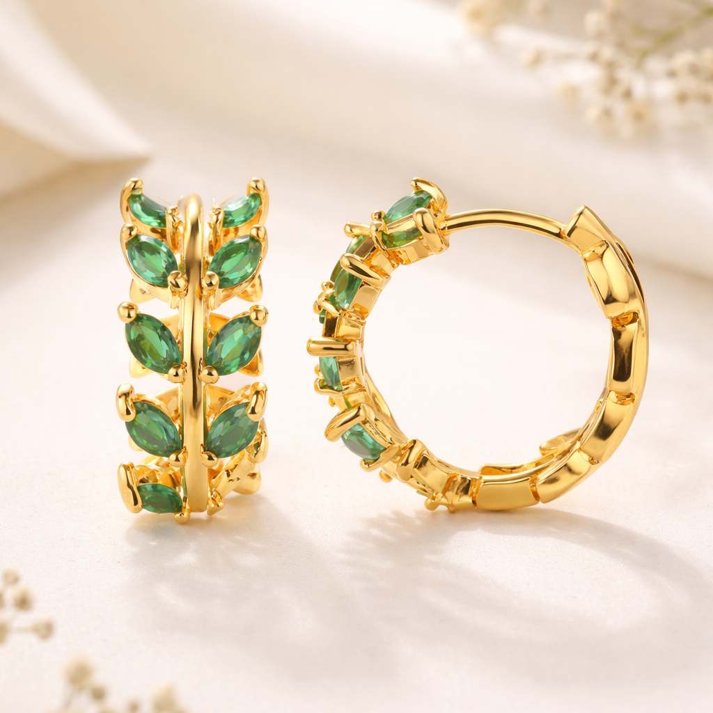 Emerald Vine Hoop Earrings