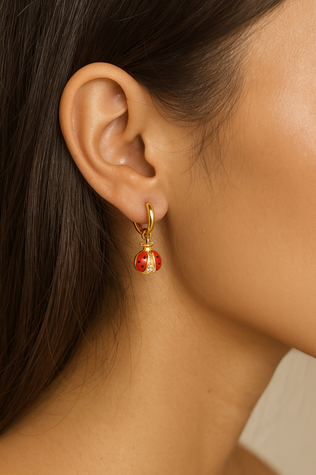 Gold Ladybug Hoop Earrings