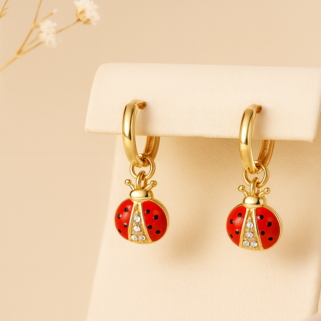 Gold Ladybug Hoop Earrings