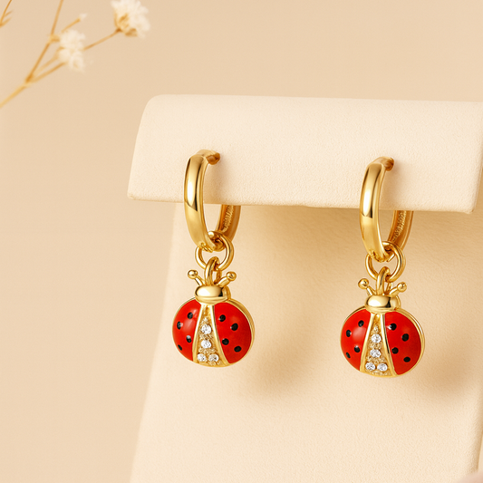 Gold Ladybug Hoop Earrings