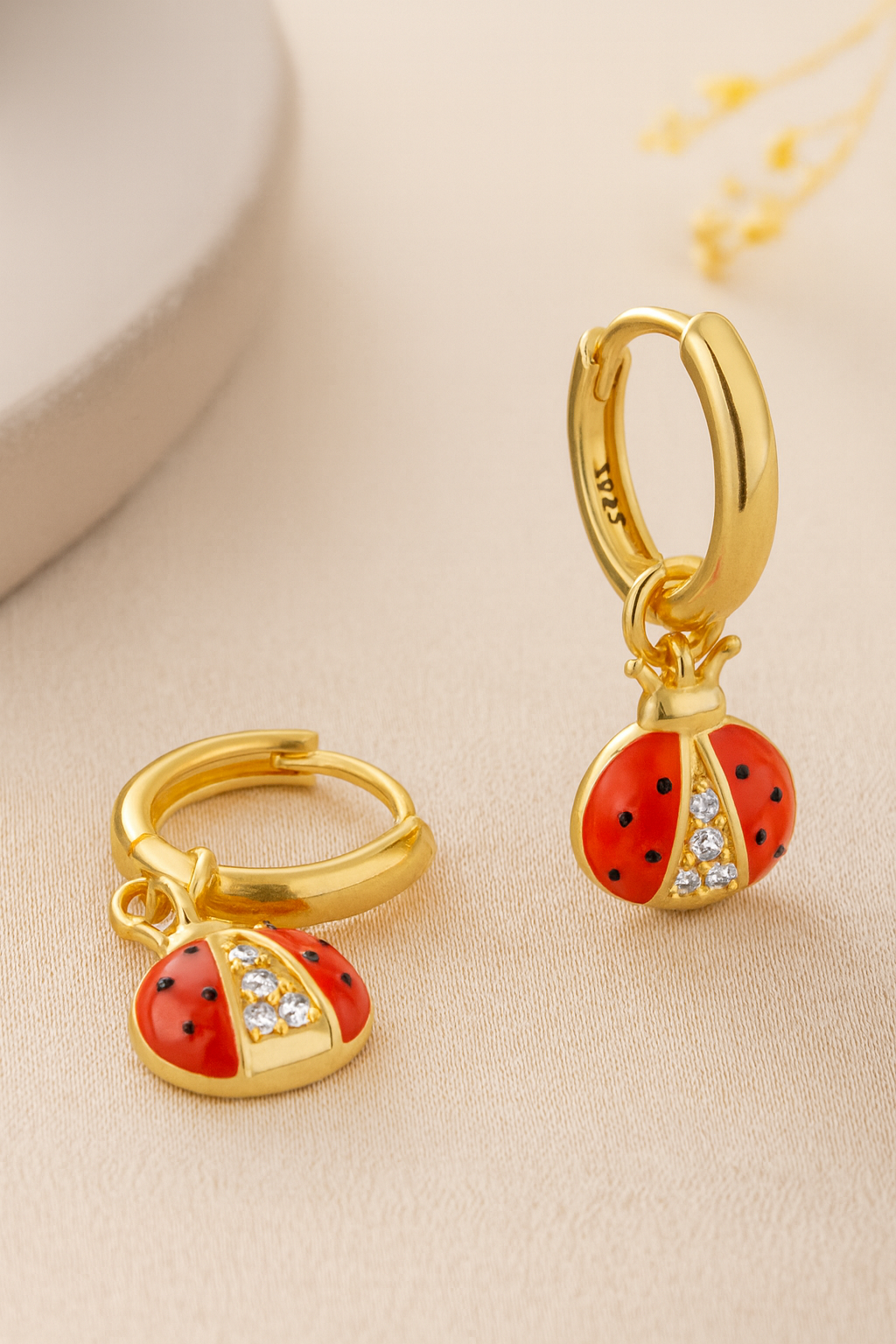Gold Ladybug Hoop Earrings