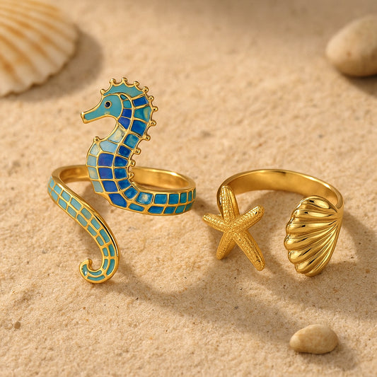 Gold Ocean Ring Set