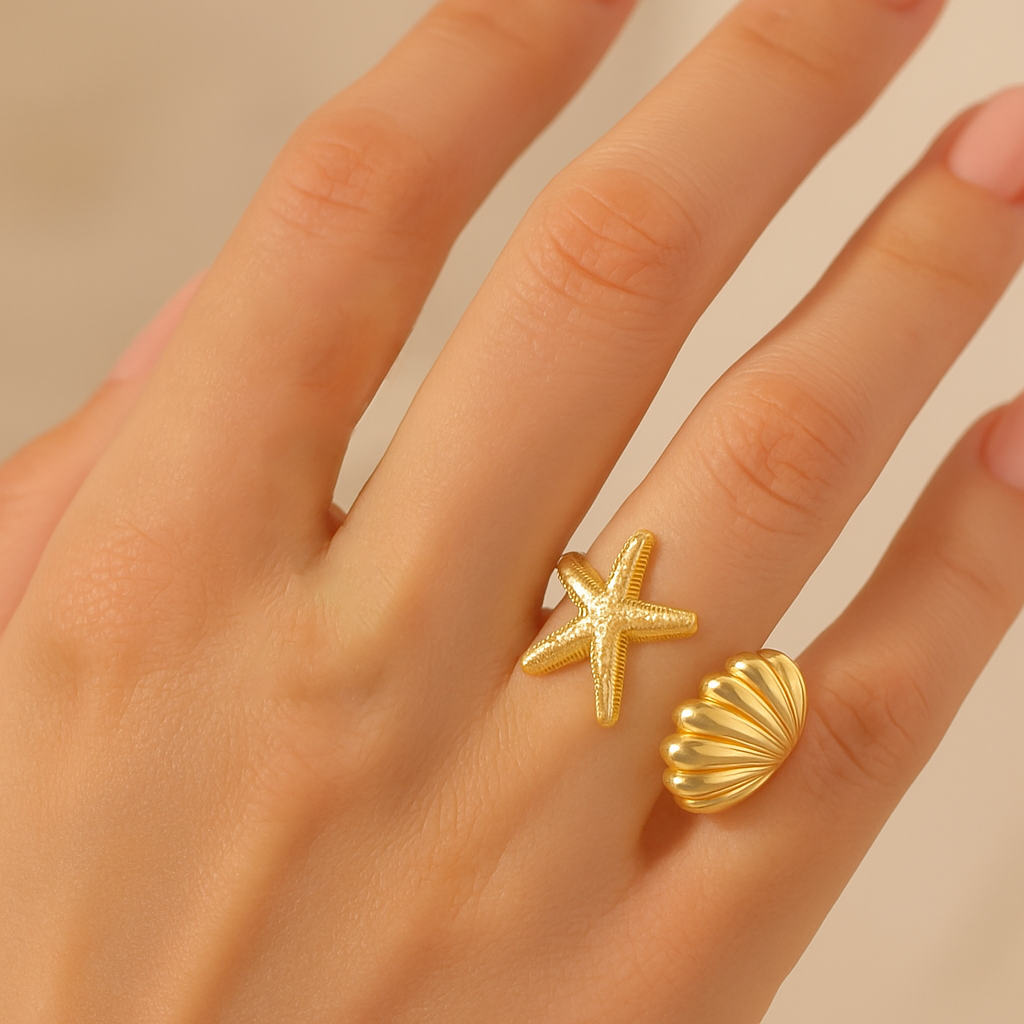 Gold Ocean Ring Set