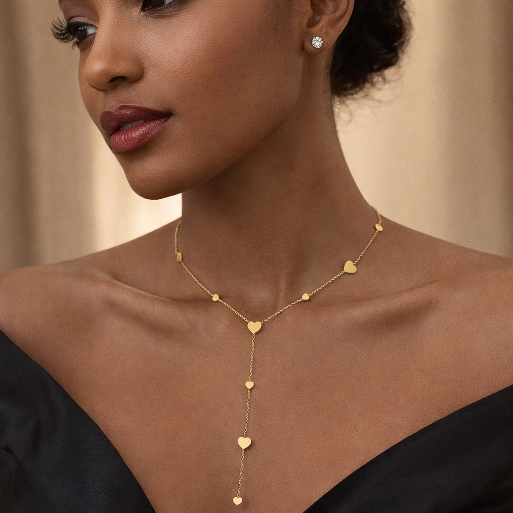 Golden Heart Lariat Necklace