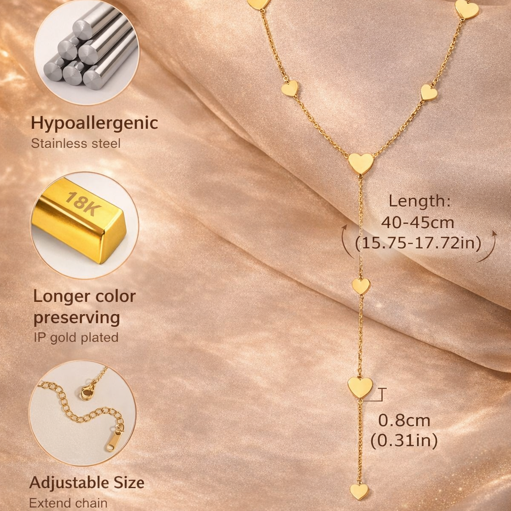 Golden Heart Lariat Necklace