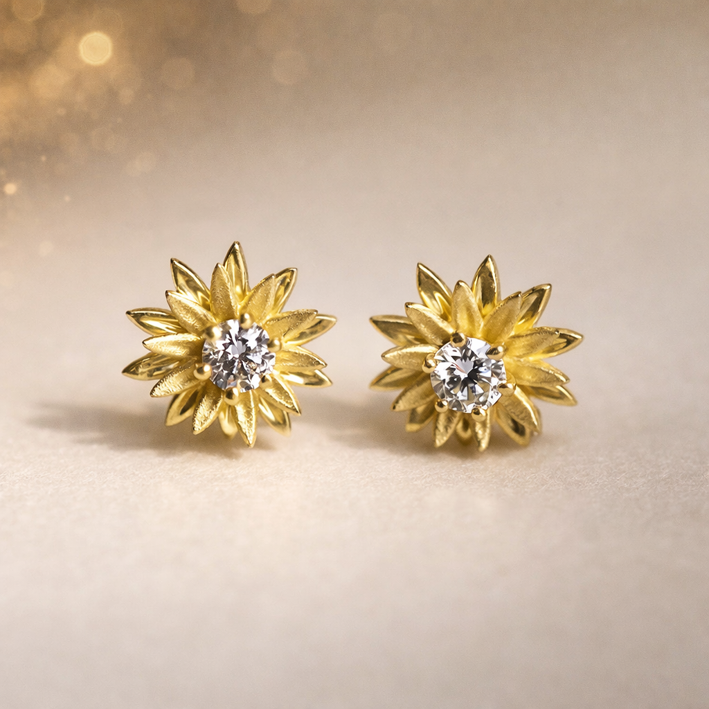 Golden Daisy Crystal Studs