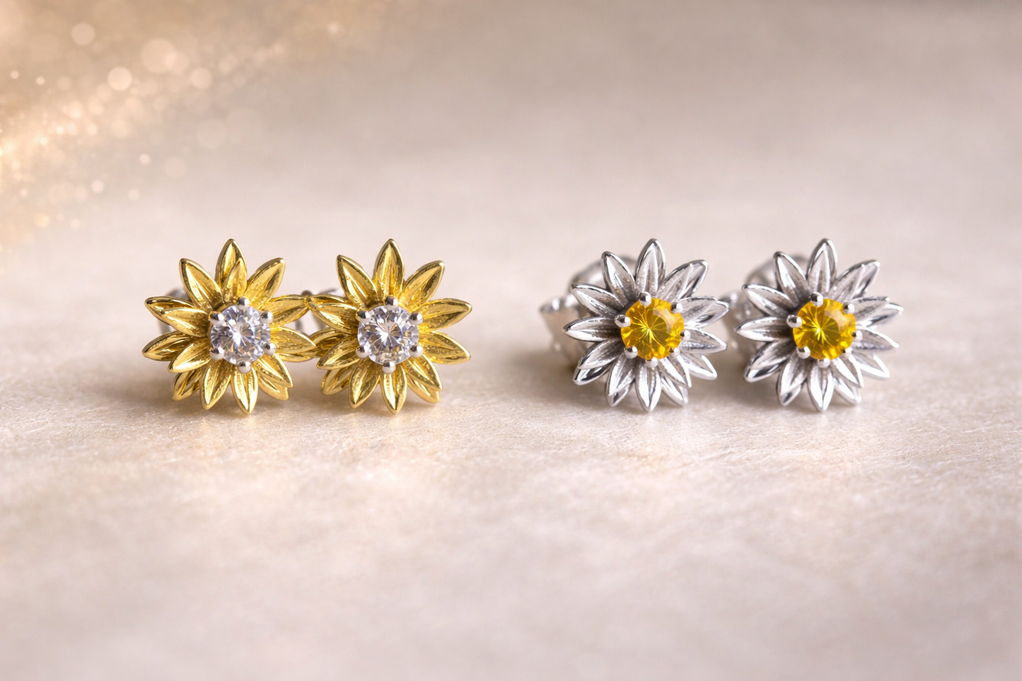 Golden Daisy Crystal Studs