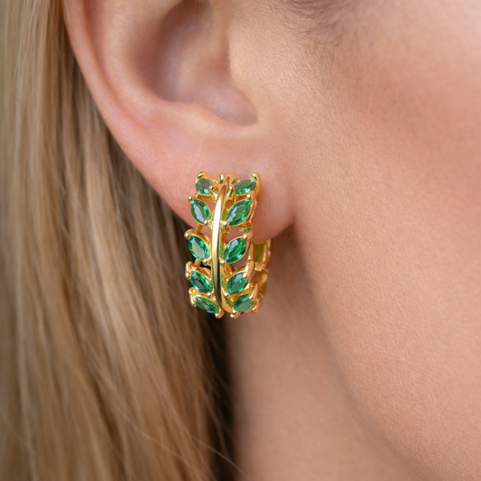 Emerald Vine Hoop Earrings