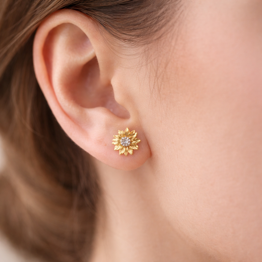 Golden Daisy Crystal Studs