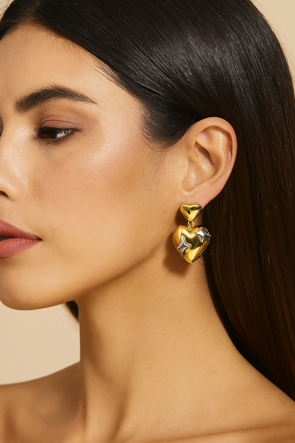 Silver Star Heart Earrings