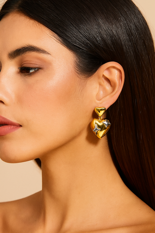 Silver Star Heart Earrings